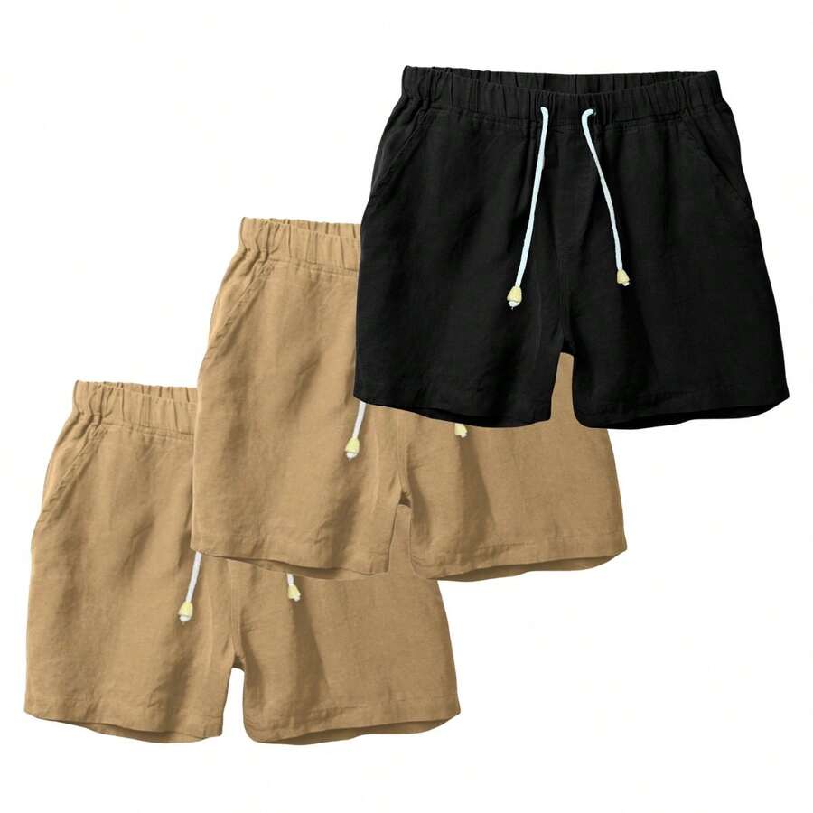 Set Of 3 Premium Linen Shorts For Men - Luxury Beachwear - 香檳色 - 查看 1