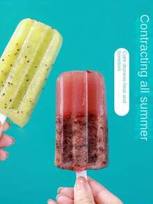 1 pieza Molde de silicona con 4 cavidades para paletas de hielo y helados con tapa, molde DIY lindo para niños (color aleatorio) - Blanco - Ver 7