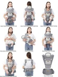 3-In-1 Baby Carrier Waist Stool, Lightweight 4-Season Ergonomic Backpack Carrier, Multifunctional Infant Carrier - Light Grey - View 6