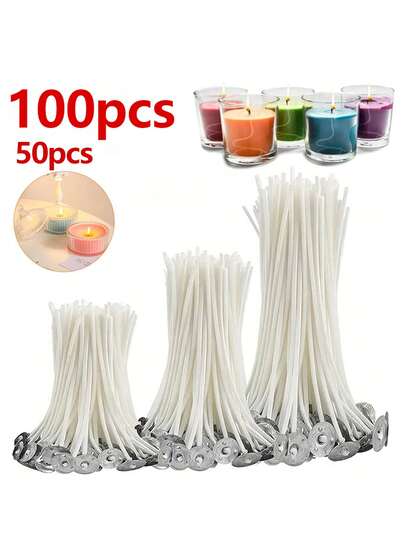 100pcs/50pcs Candle Wicks, Smokeless Wax Pure Wicks, Wax Candle Wick Stickers, Heat-Resistant Candle Making Double-Sided Stickers, Candle Wick Fixing Glue, Suitable For DIY Candle Making, Pre-Coated Wax Candle Wicks, Tealight Wax Wicks, Suitable For Valentine's Day Candle Making, Party Supplies, Room Decoration, Birthday Graduation Gifts, Suitable For Weddings, Valentine's Day, Mother's Day, Birthday Parties