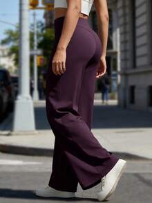 NcmRyu 1pc Women High Waist Elastic Loose Flared Leg Casual Pants - Purple - View 10