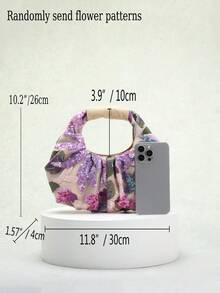SCULPTEDSTYLE BAGS 1pc Colorful PVC Sequin Contrast Mesh Embroidered Floral & Leaf Pattern Cloud Pleated Handbag, Fashion Summer Vacation Style For Women (Floral Pattern Randomly Sent) - Mauve Purple - View 2