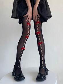 1Pair Ins Style Sexy Sweet Women's Pantyhose Fishnet Stockings Japanese Lolita Bowknot Mesh Socks JK Black Pure Desire Mature Charm Pantyhose Valentine's Day Essential Women's Pure Cute Pantyhose ﻿ - Multicolor - View 3