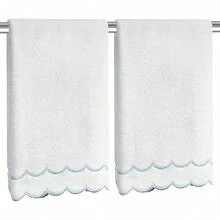 Cotton Scalloped Hand Towels 600 GSM Embroidered Soft Absorbent Decorative Bath Towels Bathroom Hotel Spa Yoga Sport Blue 1-Pack 27 L X 16 P6UB - 藍色 - 查看 1