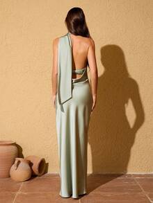 LOVE&LEMONADE 薄荷绿缎面无袖裹身系带长裙（女款） - 薄荷綠 - 查看 6