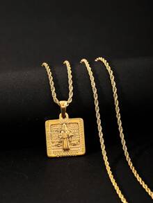 1件装时尚奢华金色几何不锈钢吊坠项链，男士款，精致扭链配饰，适合日常佩戴，节日、生日、周年纪念日送给男友的礼物 - 金色 - 查看 6