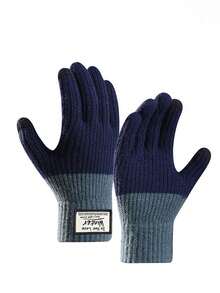 1 Pair Of Thick, Warm, Touch-Screen Compatible, Knitted Outdoor Riding Gloves For Men, Designed For Cold Weather Protection. - Multicolor - View 1