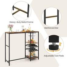 COSTWAY 121cm Long Bar Table, Bar Height Dining Table With Storage Shelves, Wine Racks & Stemware Holders, Industrial Breakfast Table For Kitchen Living Room Behind Couch, Rustic Brown - Brown - View 5