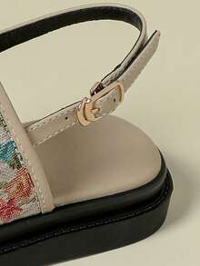 Women's Strap Buckle Sandals, Low Heel Thick Sole, Fresh Color Block Bohemian Vacation Vintage Random Print Open Toe Flat Heel Comfortable Summer New Wedge Low Heel Non-Tiring Fashion Outdoor Beach Sand Random Colorful Floral Leg-Lengthening Back Strap Hollow Design Summer 2026 Spring Autumn Lotus Apricot Breathable Fresh Elegant Graceful Matching Skirts Casual Sports Roman Sandals 3334 Small Size Large Size Women's Shoes 41-43 - Lotus Root and Apricot - View 9