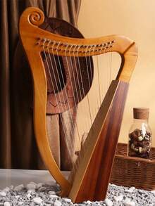 Lyre Harp 15/19 String Natural Wood | Mahogany Beginner Harp With Tuning Key & Carry Bag For Adults - Natural Wood Color - View 2