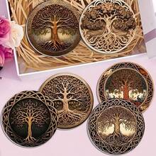8pcs Life Tree Pattern Wooden Coasters, 10cm Size, Heat Resistant, Colorful Design, Suitable For Beverages, Tea, Coffee, Home & Restaurant Decor, Ideal Gift, Hand Wash - Multicolor - View 3