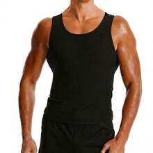 Black & Blue Coated Men's Sauna Sweat Vest, Neoprene Waist Trainer For Weight Loss - Black - View 5