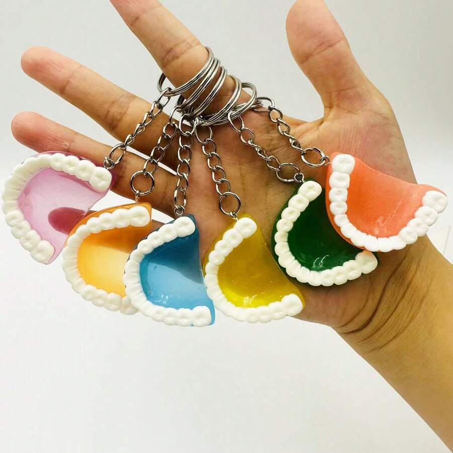 Chaveiro com pingente de dente falso realista, novidade criativa de 2026, chaveiro personalizado para bolsa, pingente em formato de dente, chaveiro antiestresse, acessório da moda, versátil para uso diário, presente, vários estilos disponíveis, design detalhado esculpido, presente ideal para feriados, aniversários e muito mais. - Multicolorido - Ver 1