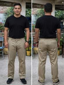 Pantalon de trabajo de gabardina color beige - Caqui - Ver 2