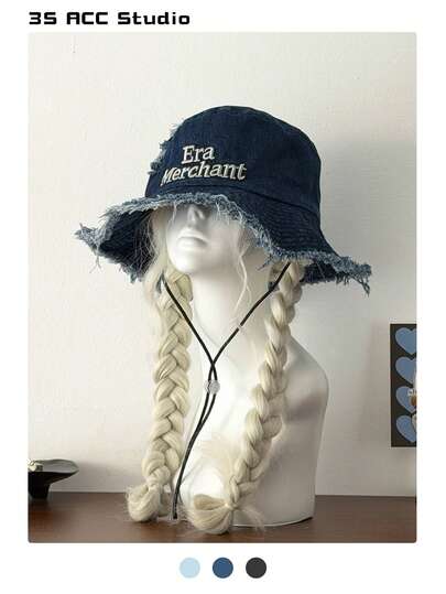 Vintage Washed Frayed Brim Bucket Hat, Small Face Flattering Sun Protection Denim Bucket Hat, Versatile Retro Distressed Bucket Hat For Women, Suitable For Summer Outdoor Activities, Hiking, Camping, Sun Shading