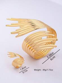2pcs Asymmetrical Wide Bracelet & Ring Set, Unique Design Suitable For Women Street & Party Wear - Gold - View 5