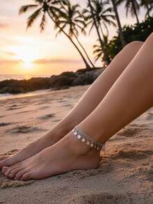 imoli 1pc Fashionable Zinc Alloy Disc Charm Layered Anklet For Women For Daily Decoration - Silver - View 5