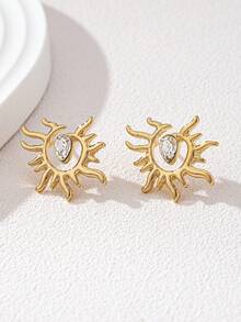 一对时尚优雅的镶钻太阳耳钉，简约奢华金色首饰，适合日常佩戴、度假、宴会、派对等场合。 - 金色 - 查看 3