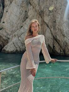 SEREN Vår- och sommarny lågringad sexig strandklänning för kvinnor, lös, casual, sexig, rygglös, semester, strandsemester, tunn stil, ihålig, klänning för kvinnor, strandklänning för kvinnor, lång kjol för kvinnor, musikfestival, bohemisk, sommartröja, sommarsemesteroutfit - Vitt - Visa 4