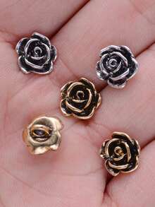 10pcs Vintage Rose Metal Buttons, Women's Tops, Shirts, Cardigans, Dresses And Sweaters Universal Decorative Buttons, Gold/Silver Finish, DIY Gift Box, Bag, Doll Sewing Accessories - A - View 3