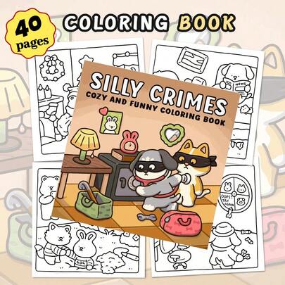 40 Pages - 180g, Fun And Quirky Pet Thief Coloring Book, Soft-Paper Coloring Book, Lively And Healing Style, Pet Thief Home Theft Scene Patterns, Brownish-Yellow Color Scheme, Includes Heart And Bunny Clock Details, Stress-Relief Coloring, Suitable For Stationery And School Supplies, Ideal Gift For Girls, Valentine's Day, New Year's Gift