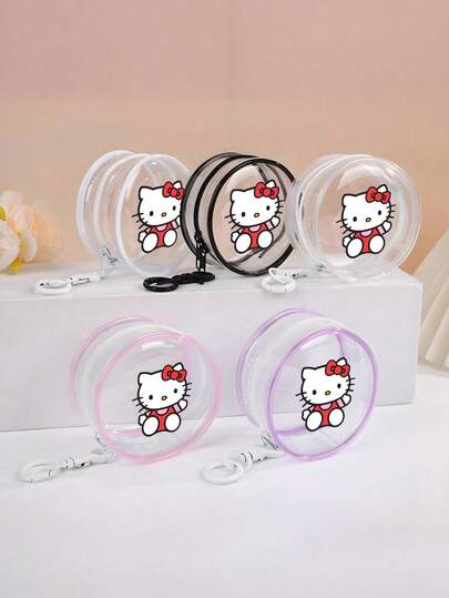 Sanrio The Cartoon Fashion Series "Kowomi Cute Kitty Round Portable Transparent Zipper Storage Bag" Features A High-Quality Appearance And A Cute Hello Kitty Transparent Storage Bag. It Is Suitable For Storing Electronic Devices, Cables, Jewelry, Cosmetics, Headphones, Keys, And Other Daily Necessities During Daily Commutes And Travels.