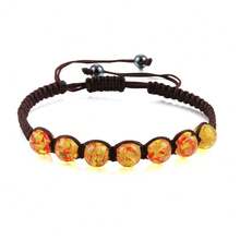 1 pieza de pulsera tejida a mano con cuentas de imitación de ámbar de 8 mm ajustable, brazalete sencillo y de moda - Multicolor - Ver 13