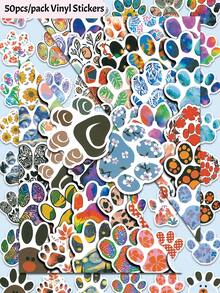 50pcs/Pack Cute Paw Print Stickers, Cat Dog Paw Vinyl Waterproof Stickers For Water Bottles, Laptops, Skateboards, Phones, Scrapbooks, Kawaii Colorful Animal Pet Decals, Suitable For Boys And Girls - A-paw Print Stickers - View 8