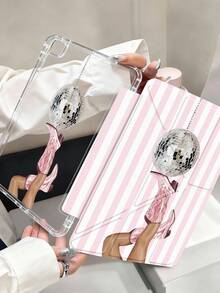 Western Boots And Stripes IPad Case Compatible With IPad Air 4/5 10.9 Inch, IPad 7/8/9th 10.2 Inch, Built-In Pencil Slot Compatible With Samsung Tab S6 10.4 Inch, Tab A7 Lite 8.7 Inch, Ins Style Leather Case, Back To School, Valentine's Day, New Year Gift - Multicolor - View 3