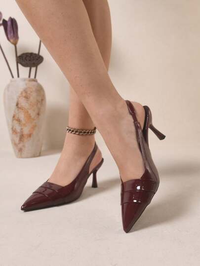 Women's Solid Color High Heel Sandals, Fashion PU Leather Ribbed High Heel Sandals, Pointed Toe, Suitable For Wedding, Party, Holiday, All Seasons