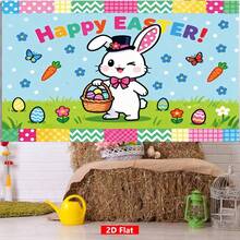 1 pieza Tela de fondo plano 2D para Pascua, diseño con patrón de conejo en sombrero, material de poliéster, decoración colgante de primavera apta para interiores/exteriores, telón de fondo para fotografía, pancarta para fiesta - Multicolor - Ver 3