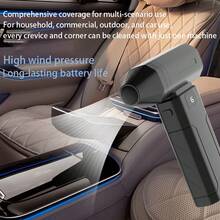 6000mAh 手持式涡轮风扇，除雪除尘制冷带照明，USB充电 - 黑色 - 查看 6