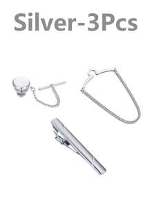 3/9 Pieces Of Men's Tie Clips, Tie Bars & Tie Chains In Silver, Black And Gold - Suitable For Weddings, Meetings, Business Events And Anniversaries - Multicolor - View 9