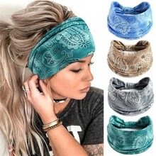4pcs/5pcs/6PCSCashew Print Headbands For Women Wide Boho Turban Headwrap Cotton Knot Elastic Hairbands Bandeau Sport Workout Hair Accessories - Multicolor - View 6