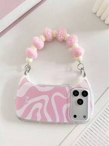 Striped Painted New Fashion Handbag With Detachable Pink Furball Transparent Anti-Drop Phone Case Protective Cover Compatible With IPhone 17/17 ProMAX/16/16 Pro/16 ProMax/15/XR/7P8P/P12 ProMax/P13 ProMax/P14 ProMax/P13/P14/P11/P12/P14, Cute & Fashionable Thick Phone Case For XS/S/XS Max/7 8 GES2 - Multicolor - View 2