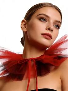 1 Stück rote und schwarze Fliege, Clown Make-up Ball Farbblase Netz Fake Kragen Bühnenperformance Fake Kragen Horror Accessoires Bühnenzubehör - Rot - Übersicht 2