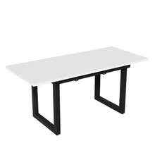 Utdragbart matbord, L140/180 x B80 x H75 cm, industriell stil, rektangulärt, soff-/loungebord, modernt och elegant matbord i järn, platsbesparande multifunktionellt bord, MDF, vitt och svart - Svart och Vitt - Visa 7