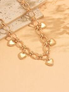 1pc Minimalist Fashionable Thick Metal Necklace, Simple Alloy Heart Tassel Pendant Necklace, Versatile Jewelry For Women, Suitable For Daily Wear, Parties, Music Festivals - Gold - View 3