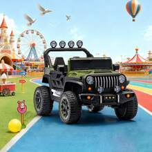 24V Children's Riding Toy, 2-Seater Children's Electric Car With Remote Control, 4WD Motor, Colorful LED Lights, Adjustable Speed, USB Port, MP3, Suitable For Children Aged 3-7, Army Green - màu xanh lá - Xem 3