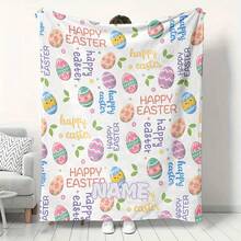 Easter-Themed Flannel Blanket With Pastel Colors & Easter Bunny, Chicks, Eggs, Bunny Ears & Easter Bunny Face - Soft All-Season Throw For Sofa, Bed - 白色 - 查看 10