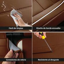 9 piezas Funda Asientos Universal De Lujoso Cuero Para Carro Vehiculo, fundas de asiento de cuero de PU acolchado de lujo, asiento delantero y trasero dividido, compatible con airbags, cojín protector antideslizante y transpirable, alfombrillas para el piso del coche, juego completo de alfombras antideslizantes delanteras y traseras, para protección del interior, adecuado para sedán, SUV, hatchback, furgoneta, lindo para decoración del coche de mujer - marrón marrón - Ver 9