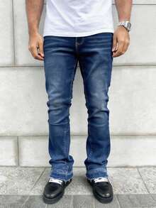 Men's Slim Fit Stretch Distressed Jeans, Casual Street Style, Suitable For All Seasons - Dark Wash - View 4