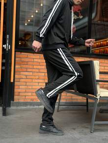 2pcs/Set Men's Running, Sports, Fitness And Casual Tracksuit, Warm Knitted Outdoor Cycling Outfit For Spring And Autumn