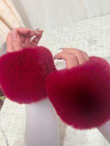 Elegant Faux Fur Warm Wrist Warmers, Soft & Cozy Decorative Sleeve Cuffs For Winter, Wind & Cold Protection - Multicolor - View 5