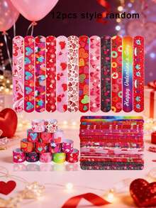 Valentinstag Party Geschenkset: Süße Herz- und Süßigkeiten-Muster Klapper-Armbänder und Silikon-Armbänder, lustige Geschenke für den Klassenaustausch und Geschenktüten-Füllungen - Verschiedenfarbig - Übersicht 8