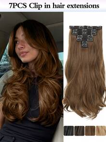夹式接发，7片装，长款波浪卷合成接发，自然柔软，隐形浓密，适合女性日常佩戴 - 彩色 - 查看 1