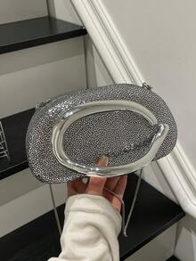 Retro Niche Design Sense Small Square Bag, Party Phone Bag, New Fashion Minimalist Unique Elegant Quality Shoulder/Underarm/Crossbody Handbag - Silver - View 1