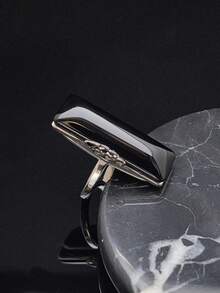 1pc Stainless Steel 316 Exquisite Rectangle Huge Faux Black Stone Ring For Cool Gifts For Girls Exquisite Jewelry - Black - View 6