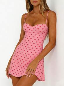 Women's Dots Print Mini Dress Sleeveless Spaghetti Strap A-Line Dress Summer Casual Dress - Hồng - Xem 1
