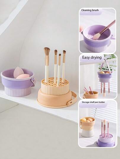2pcs Silicone Makeup Brush Cleaning Bowl, Pink Bubble Drying Rack, Beauty Sponge Cleaning Tools